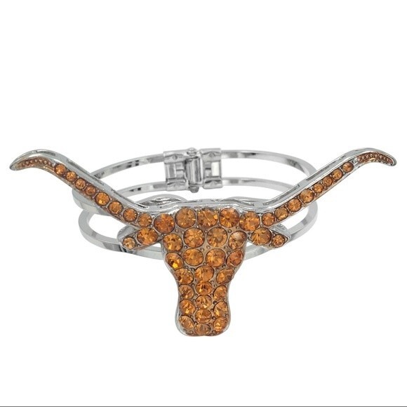 Big Longhorn Bull Orange Rhinestone Large Bangle bracelet - Picture 1 of 2